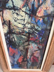 Vintage MCM Abstract Figural Oil Painting Mid Century Modern Art 1960s Signed
