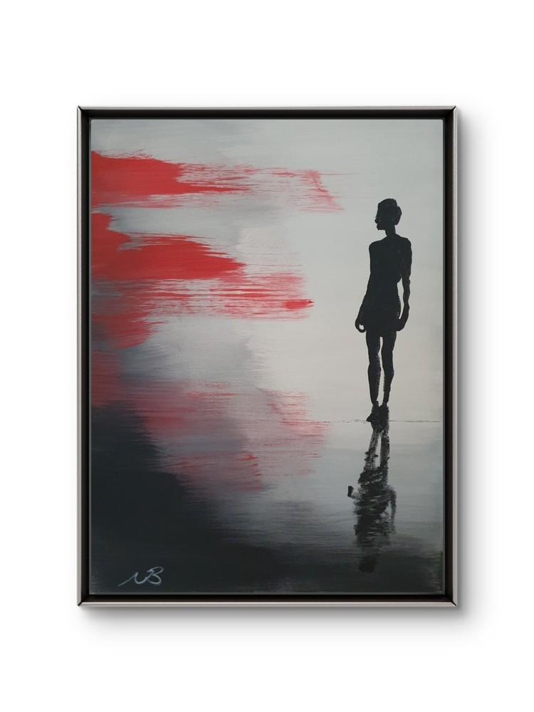 ORIGINAL ACRYLIC PAINTING 12×16 DARK FIGURE RED ABSTRACT WALL ART HAND PAINTED