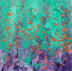 Abstract Landscape Artwork Impasto Oil Painting Colorful Original Art 6″x6″