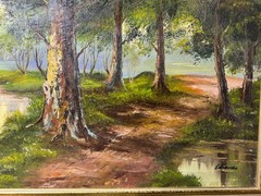 Large Edwards „River And Path Landscape Scene“ Oil Painting – Signed And Framed