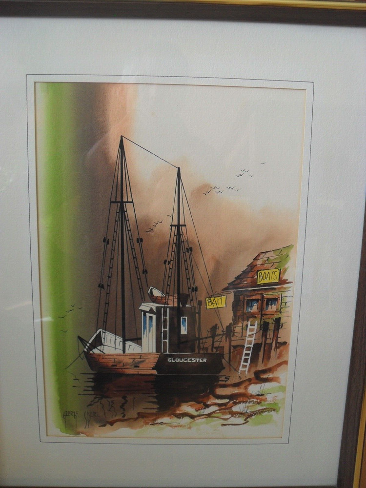 GEORGE SPERL WATERCOLOR PAINTING INDIANA GLOUCESTER BOAT