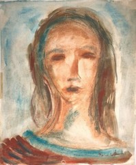 Woman with Long Hair Watercolor Painting-1940s- N.Y,,N.J.-Joseph Gerard