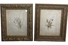 Vintage Set 2 11.5 x 13.5 Gold Resin Framed Still Viv Botanical Prints Iris
