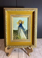 Vintage Framed Oil Painting on Wood Little Girl Baby Children Art 10” x 12”