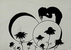 ACEO pen and ink on yupo Flowers in the Moonlight black and white by G. Beegle