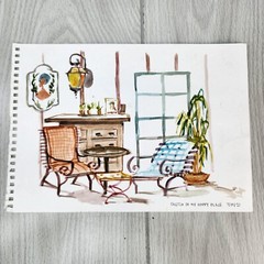 Original Watercolor 9×11 Bistro Florence Italy MY HAPPY PLACE Artist Signed 2021