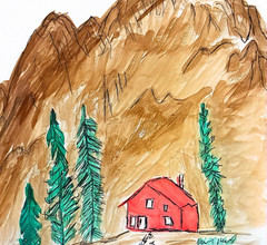 Whimsical Mountain Scene Fine Art Painting 14X11 Watercolor Gallery Paper Signed