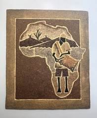 Nigerian Mixed Media Sand Art Africa Map Drummer Painting Handmade Vintage OOAK