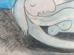 Picasso Pablo Original Painting Figure Nude Art Woman Reclining Blue Signed X22