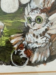 Painting OWL FAMILY by Marvin Mattelson, Frames And Matted 23”x 24.5”, Signed