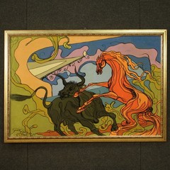Modern contemporary art painting artwork horse bull 20th century frame