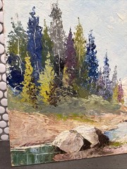 Vintage Original Oil Painting Signed On Back Mountain Landscape River 20×16