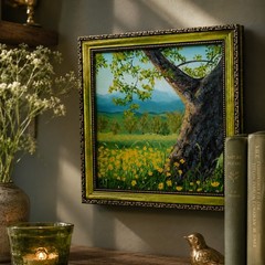 ORIGINAL Oil Painting by Elena Berest Landscape Tree Wall Art Contemporary Frame