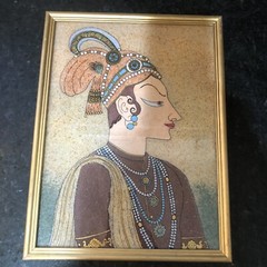 Four Vintage Unique Gemstone India Paintings Crushed Natural Gem Stones