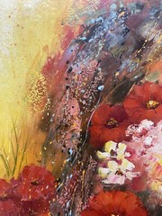 Hungryartist -Original Painting of Red Flowers on Canvas 20×24 Framed
