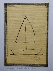 „Sailboat“ in one continuous line – ATC/ACEO ink/card – odderstudios –·B)