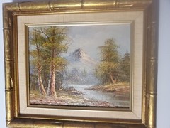 Signed Fall Woodlands Scene Oil on Canvas 8 x 10 in Wood Frame 14 x 12