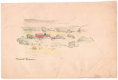 Howard Scott Brown Ohio Farm Landscape Watercolor & Ink Drawing Signed c1930s