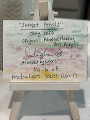 ACEO Original Abstract Floral Whimsical Garden “Sunset Petals” shaped.by.sykes