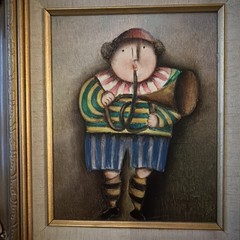 Lot 2 Signed J. Roybal Oil Paintings Lady Cello & Horn Whimsical Original Framed
