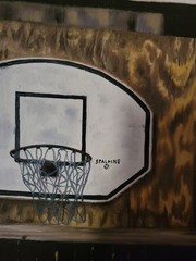 Original Sports Painting Boy With Basketball Hoop Signed By Artist
