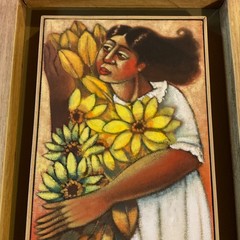 vintage original art oil painting signed lady woman flowers Mexican portrait