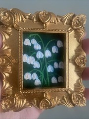 Lily Of The Valley Flowers Original Painting ,miniature,small,gold,framed