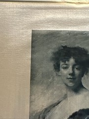 ANTIQUE CHARLES JOSHUA CHAPLIN (1825-1891) PRINT ON SILK YOUNG LADY HOLDING DOG