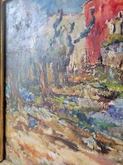 Original Oil Painting By Costantino Lagana Mediterranean Village Scene Framed