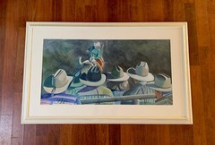 Original Watercolor Painting Rodeo Time Cowboy Western Art Tom T. J. Gress 57”