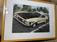 G Campbell? „Ford Mustang“ Watercolor/Gouache Painting – Signed And Framed