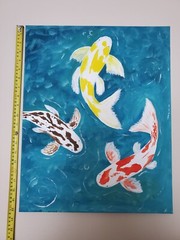 Handmade acrylic painting Art Decor Wooden frame 20x16x0.5 in KOI FISH