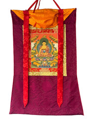 ORIGINAL HAND-PAINTED SHAKYAMUNI BUDDHA THANGKA/THANKA PAINTING WITH BROCADE