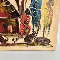 Kenyan Africa Culture Painting On Canvas Signed Twiga Villagers Hut 14.5×21.5 In