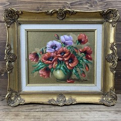 Signed OOAK Floral Oil Painting in Ornate Gold Frame (12.5” x 14.5”)