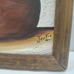 J Ortiz Mexican Folk Art Paintings Oil On Canvas Family Vtg 1994 *PLEASE READ*
