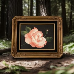 Vntg Pink Rose Original Oil Painting Still Life Floral 14” X 17” Free Ship!