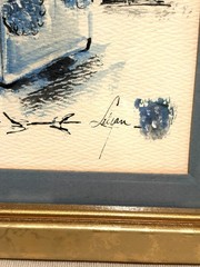 Original Vtg Small Watercolor Painting Gold Framed Art Blue Flowers Floral 9×7
