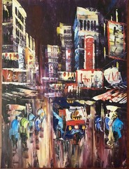 Impressionist Asian City Scene Oil Painting 12” x 16”