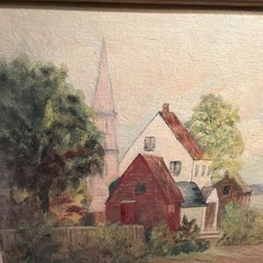 Frances Dickins Signed Framed Impressionist Canvas Landscape Village Church
