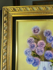 Vtg Floral Still Life Canvas Painting Ornate Gilt Frame 16×12 Bouquet Signed