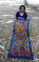 SELINA NUMINA 135 x 50 cm Original Aboriginal Painting. Bush Medicine Leaves