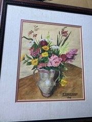R Habermann 1966 „Still Life With Flowers Scene“ Gouache Painting -Signed/Framed