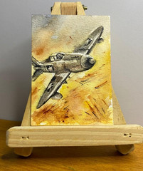 ACEO Original Watercolor Painting OOAK Vintage Airplane Aviation Military Art