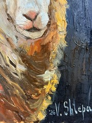 Sheep Oil Painting Original Portrait Farm Animals Impasto Art 6×8 inch Framed
