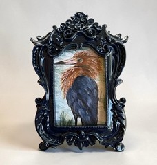 Reddish Egret mini gloss watercolor bird print • vintage style ornate frame