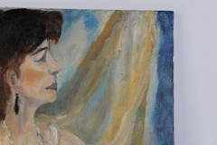 Mid Century Lady Portrait Female Oil Painting On Canvas Unsigned