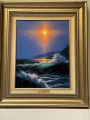 DAVE DALTON PAINTING COASTAL SUNSET BEACH EVENING ORIGINAL FAMOUS OIL 18′ LISTED