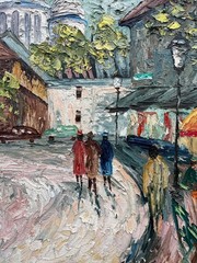 Expressionist Framed Oil Painting Paris Montmartre City Scene, 1925-1949