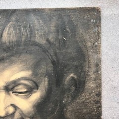1985 Large Painting Portrait Pencil Graphite Fiberboard Drawing Marked
